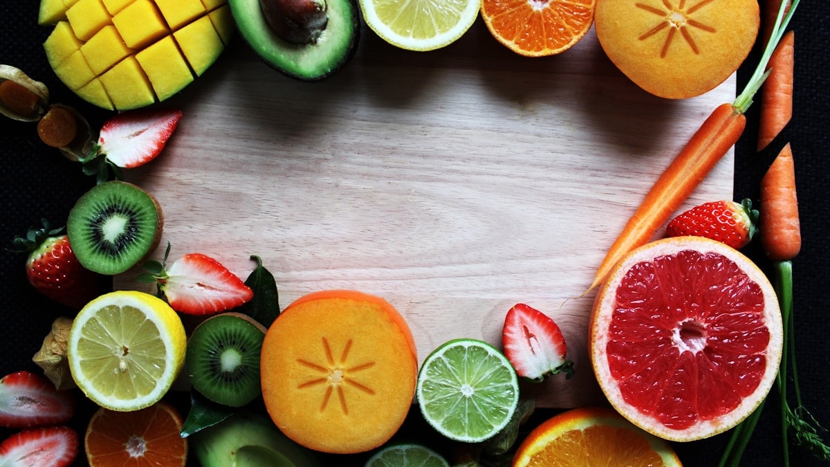slices of fruits and vegetables